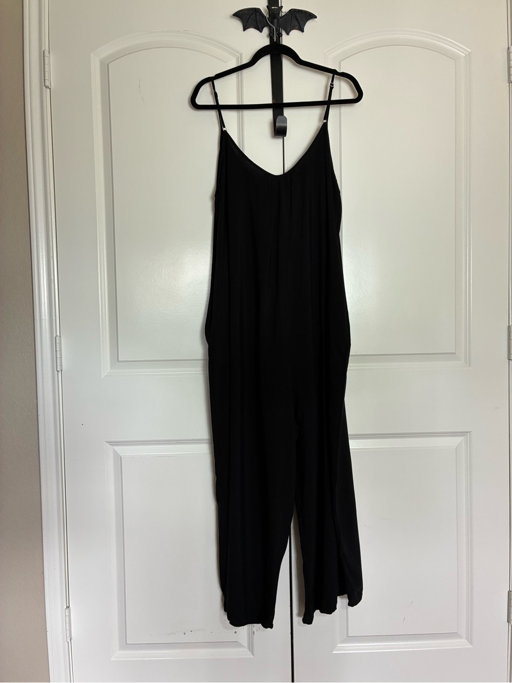 Gothic Sleek Black Jumpsuit Spaghetti Strap Adjustable Pockets size XXL - Picture 2 of 11